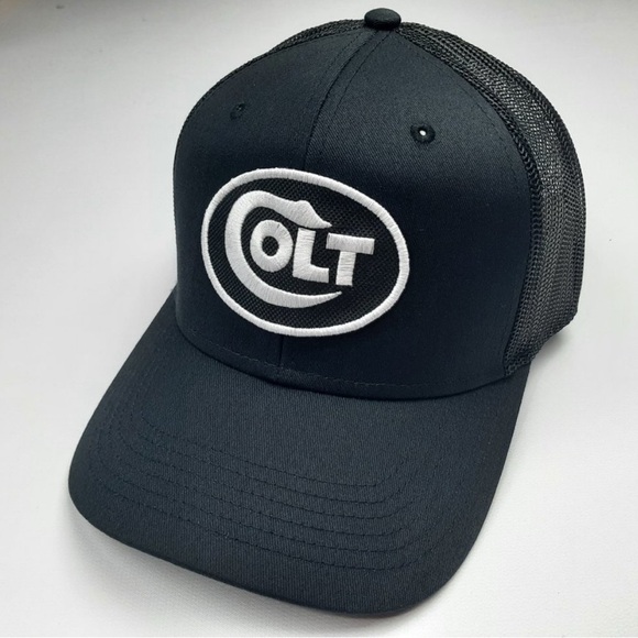 Colt Embroidered Patch Low Profile Mesh Snapback Cap Hat Black Curved Bill - Picture 2 of 4